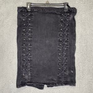 Tripp NYC womens 14 black denim corset lace up pencil skirt grunge pink goth y2k